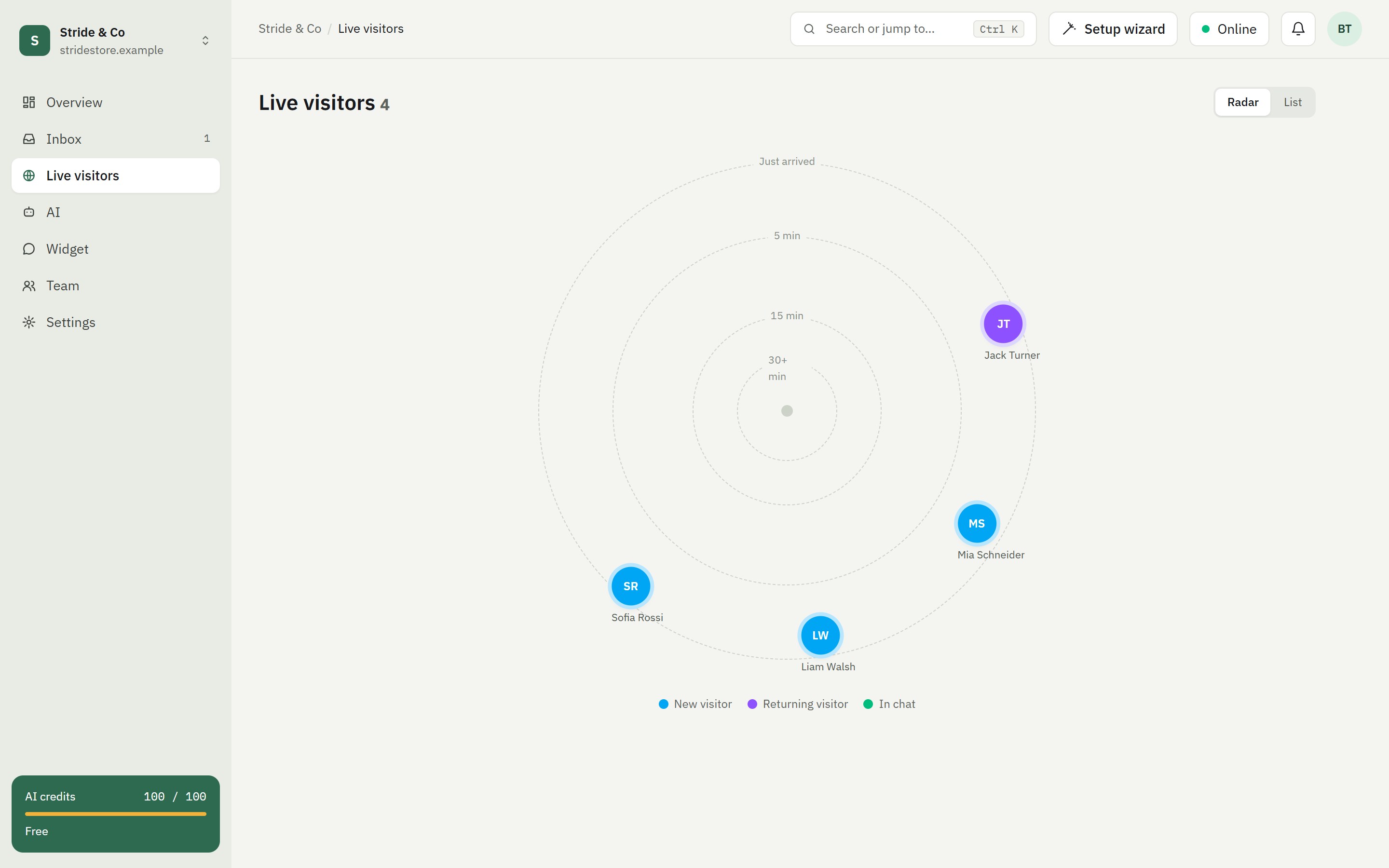 Live visitor radar